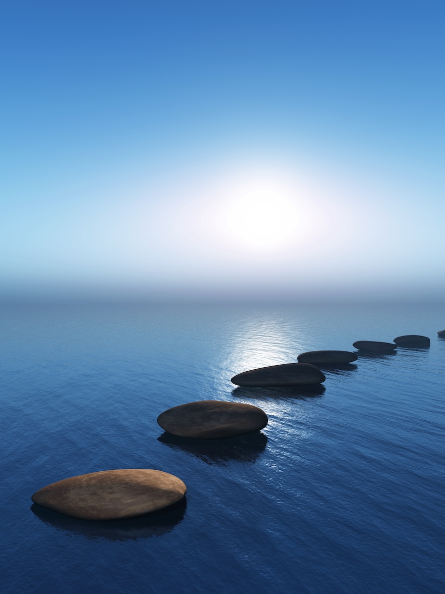 3D render of stepping stones in the ocean